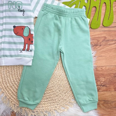 Conj. Jaqueta Young Dog! com Capuz e Calça de Moletom - Verde e Off White